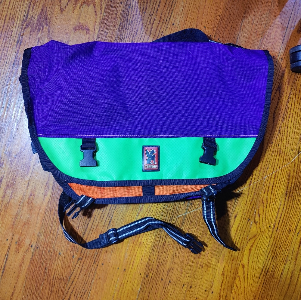 Chrome messenger bag. Purple, neon green and orange! Rare color way!